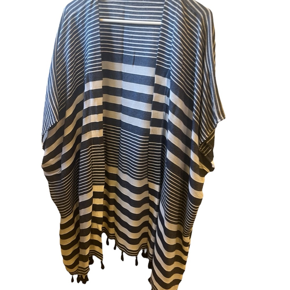 LOFT White & Navy Striped Swim Coverup